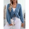 Women S V Neck Loose Solid Short Knit Cardigan With Tie