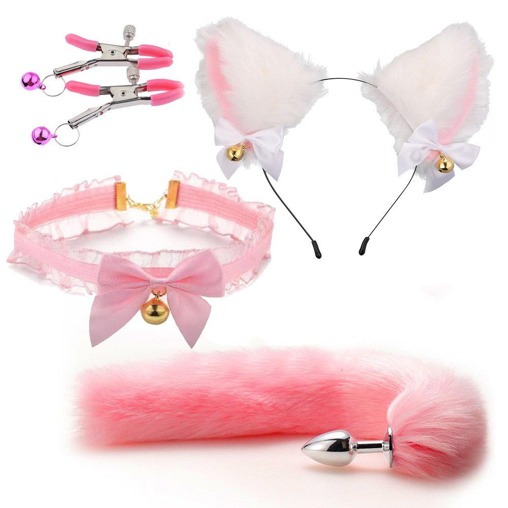 Fox Anal Plug Fox Tail Bow Butt Plug Cute Bow-Knot Soft Cat Ears Headbands Erotic Cosplay Accessories Nipple Clamps SM Sex Toys