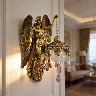 Vintage Angel Wall Lamp Artistic Home Office Living Room Nursery Bedroom Holy Guardian Resin Statue Wall Sconce Decorative Night Light