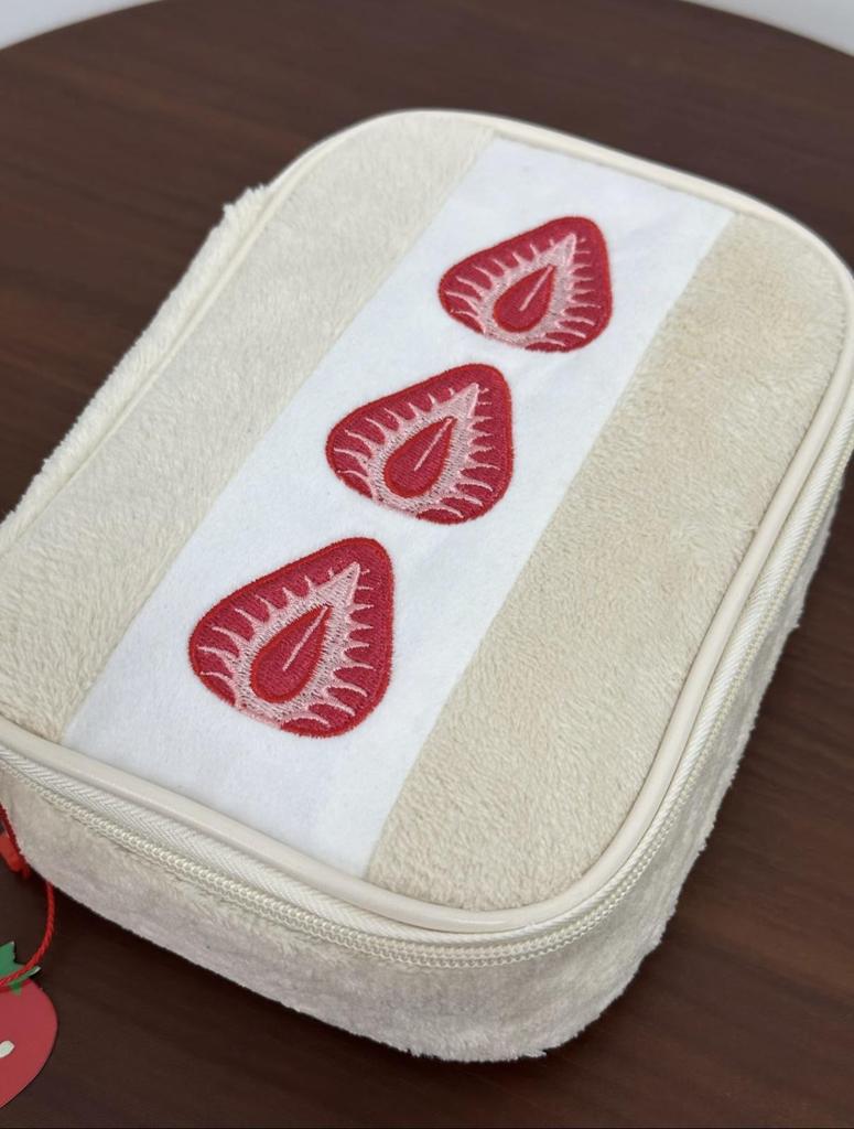Strawberry Plush Makeup Bag: Large Capacity Travel Essential for Women