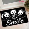 1pc Flannel Material Entrance Doormat, Black Background with Three Panda Silhouettes Embracing Bamboo In Black and White, Paired with a "Smile" Handwr