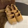 Fashion Retro Ballet Flat Belt Buckle Slip on Mary Jane Loafers for Women Daily Square Toe Comfort Soft Sole Leather Shoes Zapatos Mujer