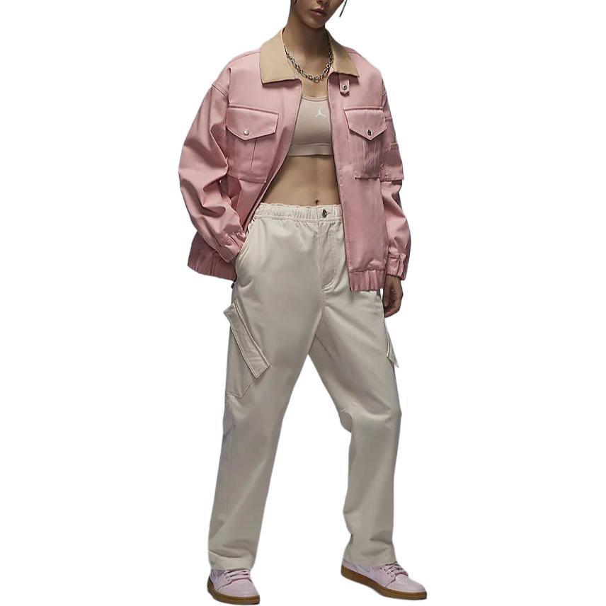 Jordan Renegade Solid Color Polo Collar Casual Zip Long Sleeve Jacket Women jackets Ceramic-Pink FN5675-607