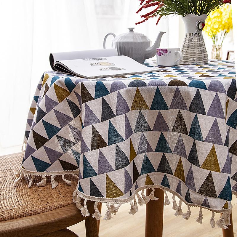 Polyester Cotton Imitation Linen Table Cloth Round Tablecloth Printed Fringed Tablecloth Cover Towel