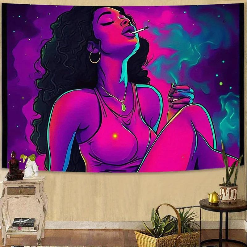 VIKAMA Psychedelic Neon Sexy Girl Tapestry American Retro Style Perfect for Bedroom Bar and Trendy Decor