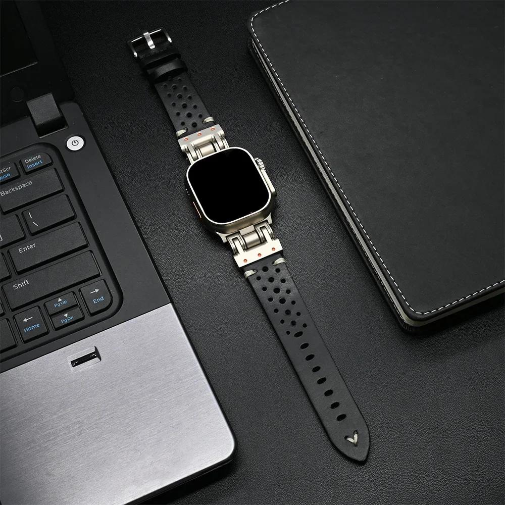 Luxury Metal Leather Strap for Apple Watch Ultra 3 2 49mm Band for iWatch Series 11 10 9 8 7 6 se Bracelet Correa 45mm 44mm 46mm