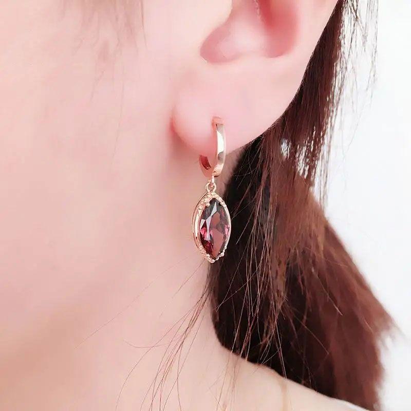 Purple Gold Inlaid Pointed Smoke Zircon Earrings Simple Temperament Rose Gold Plated Earrings