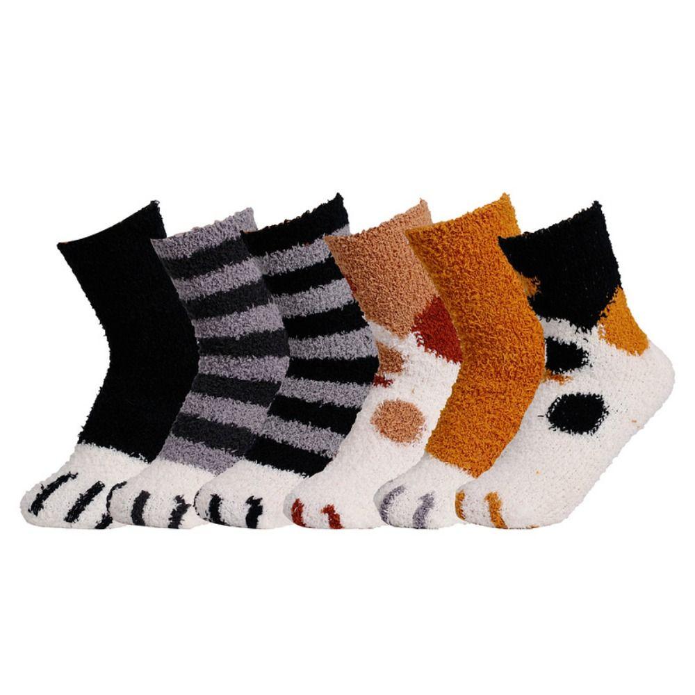 1 Pair Thicken Cat Paw Winter Socks Coral Fleece Sleeping Socks Cute Coral Fleece Warm Sock  Winter