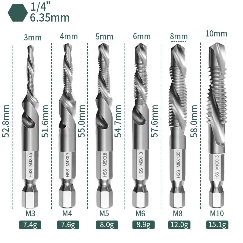 Titanium-Plated High-Speed Steel Hex Shank Spiral Taper Drill Tap