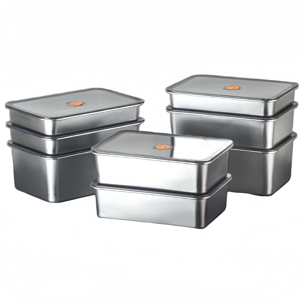 Stainless Steel Food Storage Container with Lid for Refrigerator Meat Organizer Large Capacity Food Box with Sealed Plastic Lid