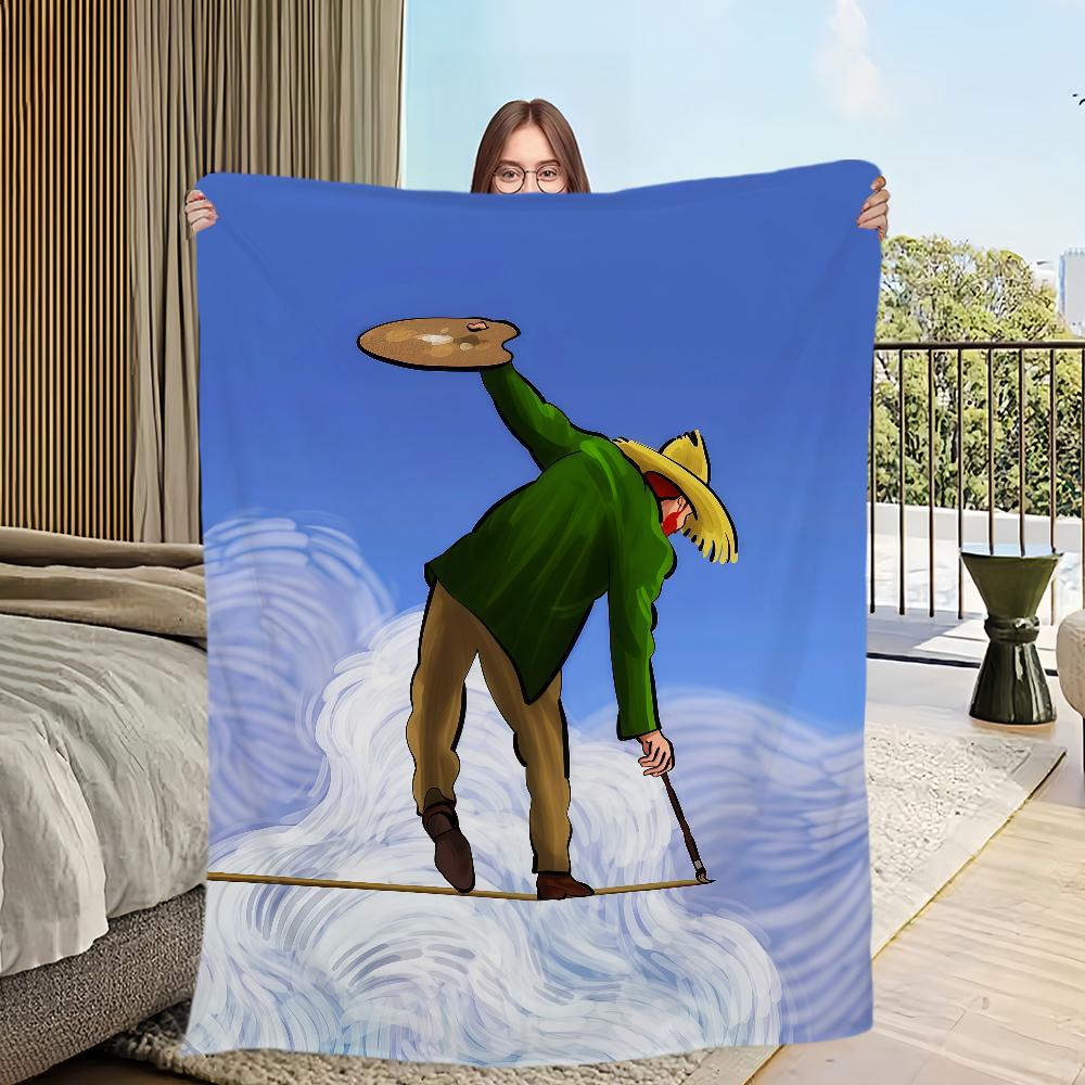 Vintage Starry Sky Painting Flannel Warm Soft Plush Blanket Sofa Living Room Hogar V-Van Gogh Office Bedroom Travel Gift Home