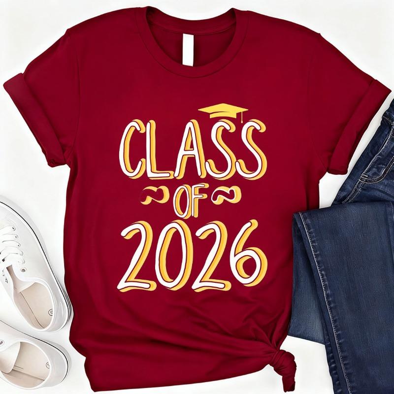 Class of 2026 Graduation Shirt Bella Canvas Tee School Spirit Shirt Short Sleeve Fashion Cotton Top All Seasons Casual Harajuku