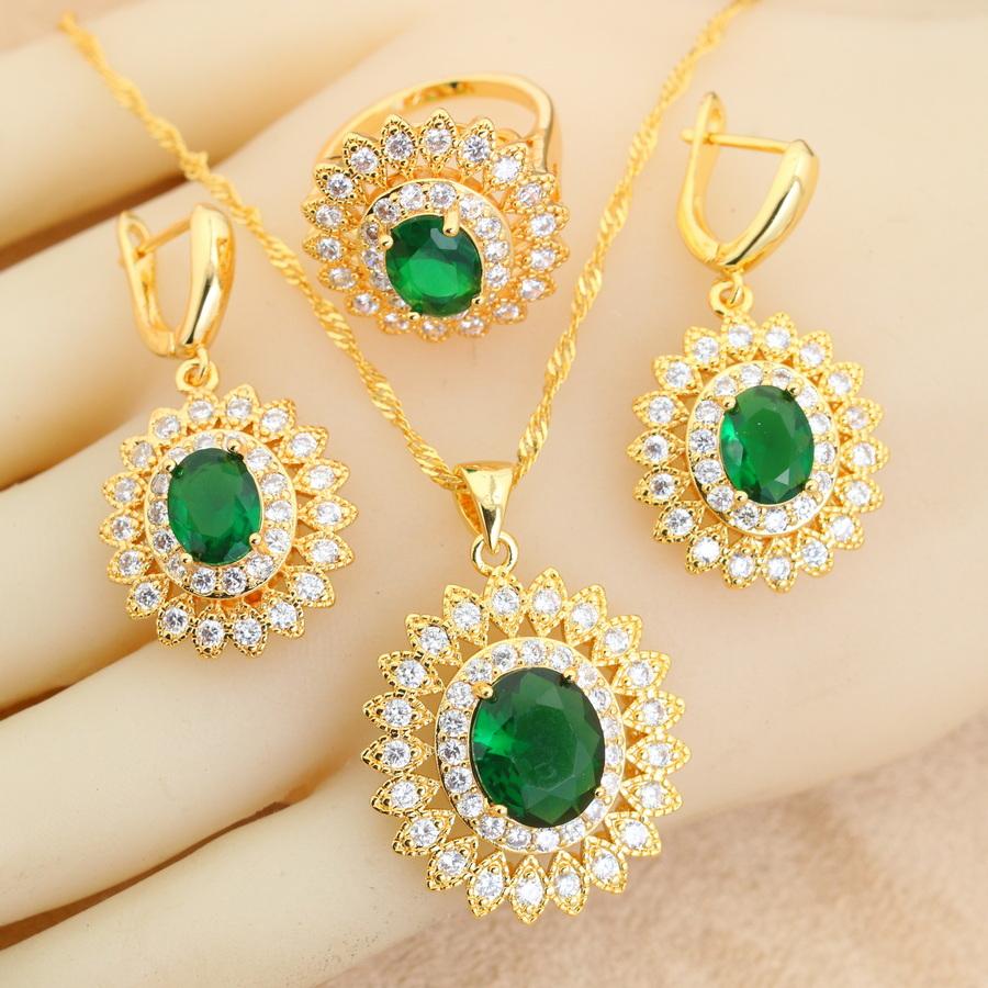 Vergoldete Brautschmuck-Sets Ehering Modeschmuck Ohrringe Anhänger Kette Halskette Für Frauen Weihnachtsgeschenk
