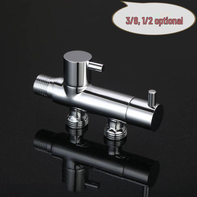 Dual Outlet Copper Angle Valve - 3/8, 1/2 Inch Three-Way Toilet & Washing Machine Control