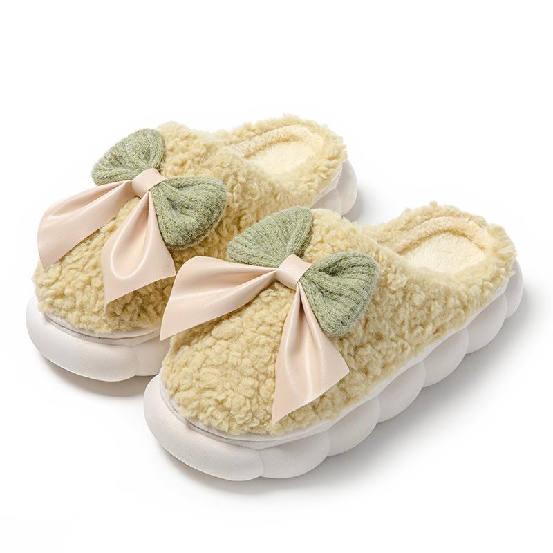 Winter Bow  Women Slippers Home Fur Slippers Women Warm Cotton Slippers Cute Cow Indoor Thickening Slippers