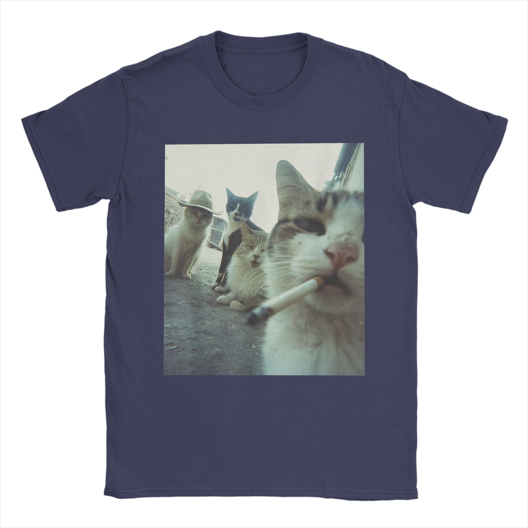 

Men TShirts Smoking Cats Meme Humorous Pure Cotton Tee Shirt Short Sleeve T Shirts Round Collar Clothes 4XL 5XL 4XL