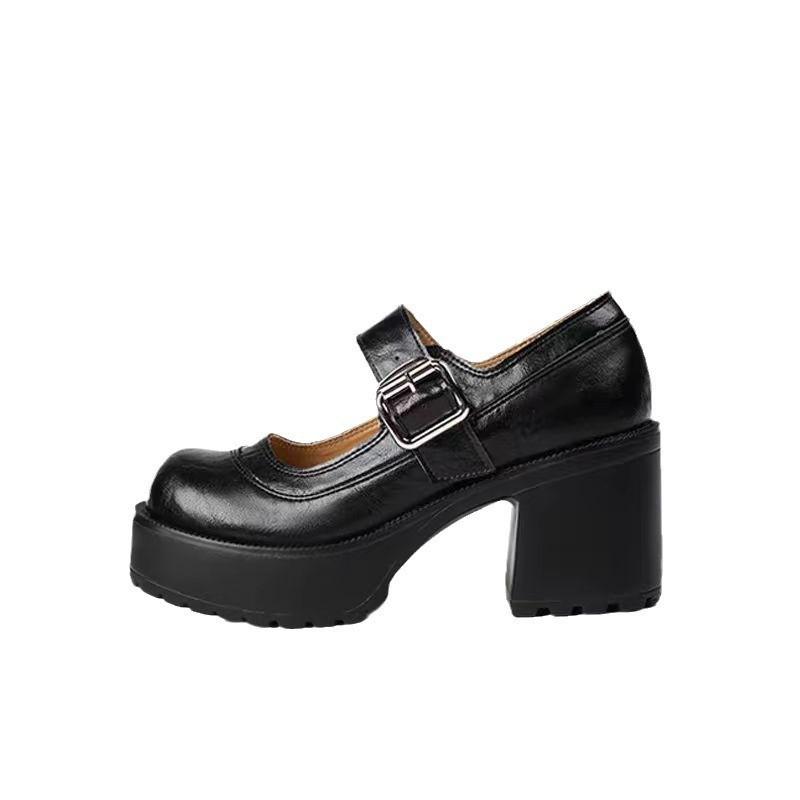 French Small Leather Shoes Women's Spring and Autumn New Round Head Retro Jk Small Man Heightening Thick Sole Mary Jane Single Shoes