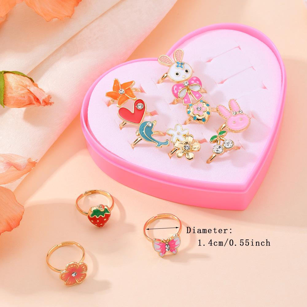 Inel Deschis din Aliaj de Zinc Cutie Cadou 12 Piese – Stil Dulce & Cool, Ideal pentru Zile de Naștere sau Suveniruri