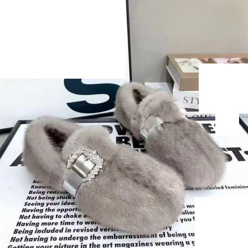 Winter Botines Women Fur Shoes Indoor Outdoor Warmth Anti-slip Comfort Thick Sole Casual Home Mary Janes Shoes Women Snow Boots