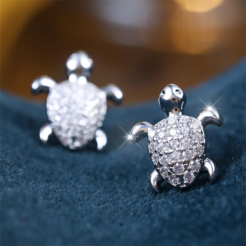 Urocze Damskie Kolczyki Żółwie z Białą Cyrkonią Srebrny Kolor Luksusowa Biżuteria Ślubna dla Kobiet