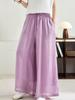 Linen Wide-Leg Pants - Spring 2026: Comfortable, Elastic Waist, Retro Artistic Style, Solid Color, Casual.