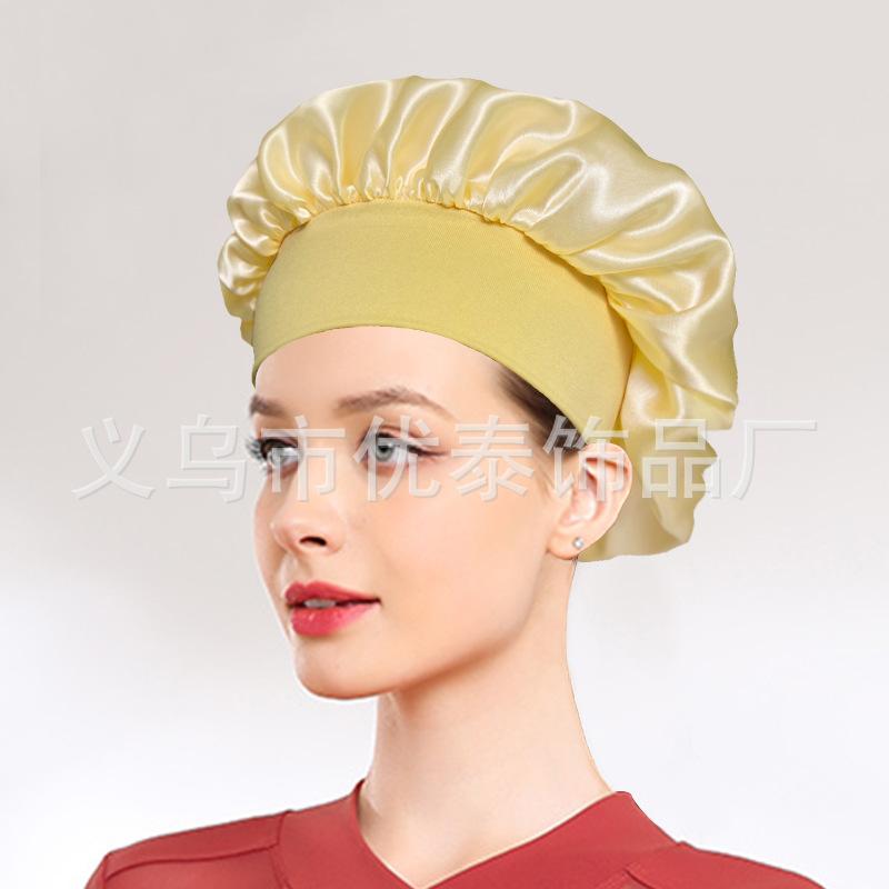Solid color wide edge high elastic adult nightcap men's and women's fashion hair care beauty shower cap satin