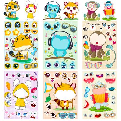 6 Photos/paquet de Jouets Éducatifs pour Enfants Autocollants de Dessins Animés DIY Créatifs Faits Main Petits Animaux Autocollants Puzzle Autocollants pour Enfants