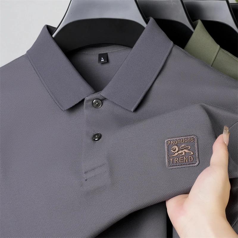 New Men'S Casual And Fashionable Embroidered Long Sleeved Polo Shirt Comfortable Breathable And Versatile Summer Top