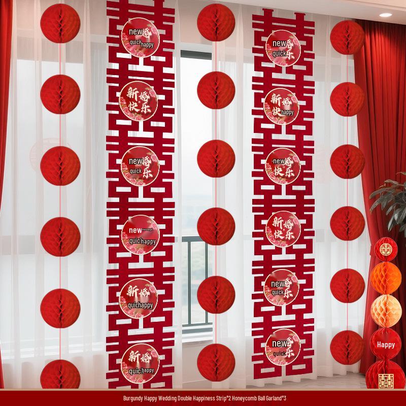 Double Happiness Wedding Room Curtain Decoration for Groom and Bride