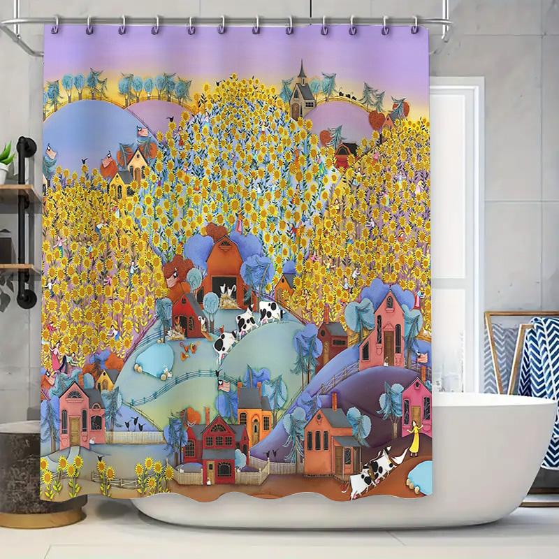 

Farmhouse Cow Shower Curtain Rustic Country Animal Farm Decor Bathroom Set Vintage Floral Wall Art Home Decor W60H190(CM)-1 Pcs