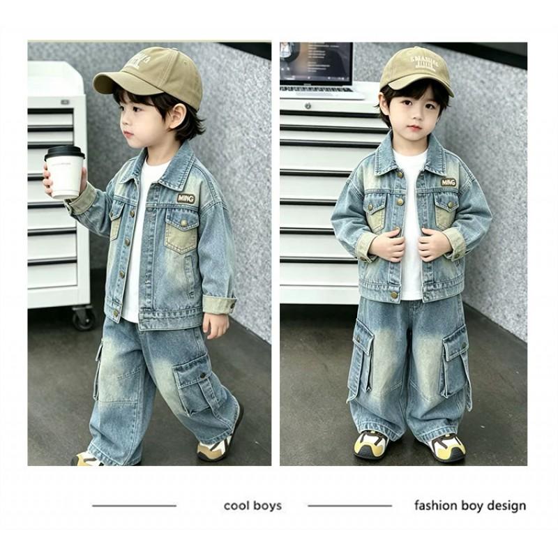 Jungen Jeansjacke Kinder Oberbekleidung Lässig Schick Biker Stil Kurzer Mantel 3-8 Jahre
