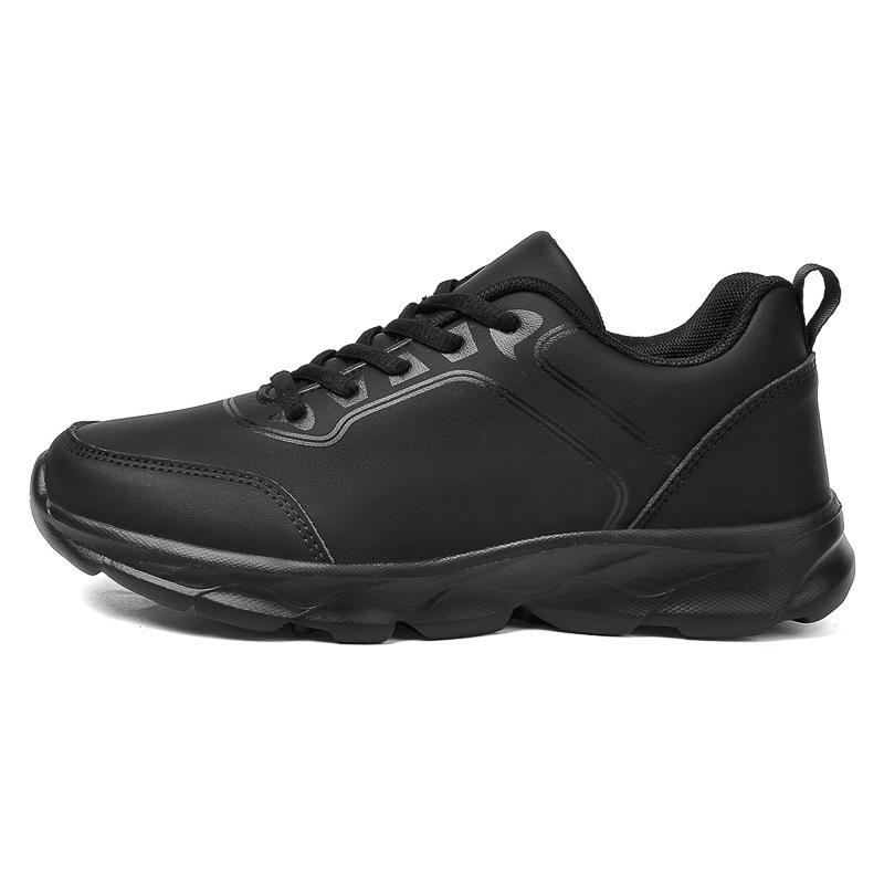 Waterproof leather sneakers are lightweight, all black, not tired of standing for a long time, soft-soled non-slip shoes