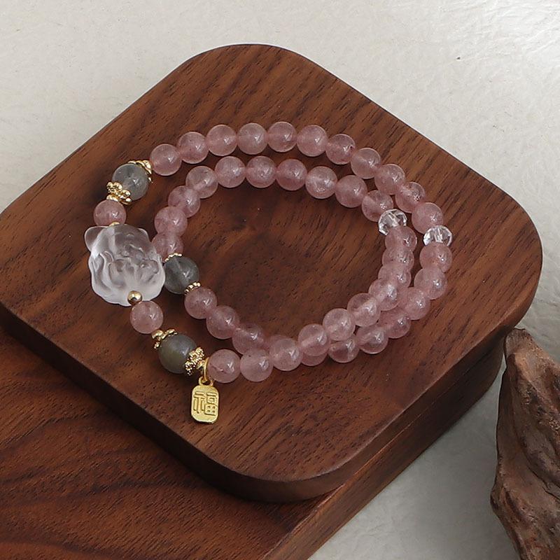 Natural powder crystal strawberry crystal double circle bracelet DIY handmade round beads wholesale natural crystal bracelet popular jewelry