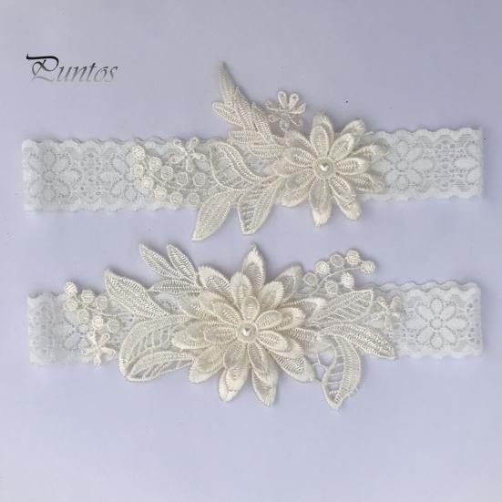 Elegant Embroidery Lace White Garters 1 Pair Faux Bridal Wedding Pearls Decor Bride Elasticity Sweet Style