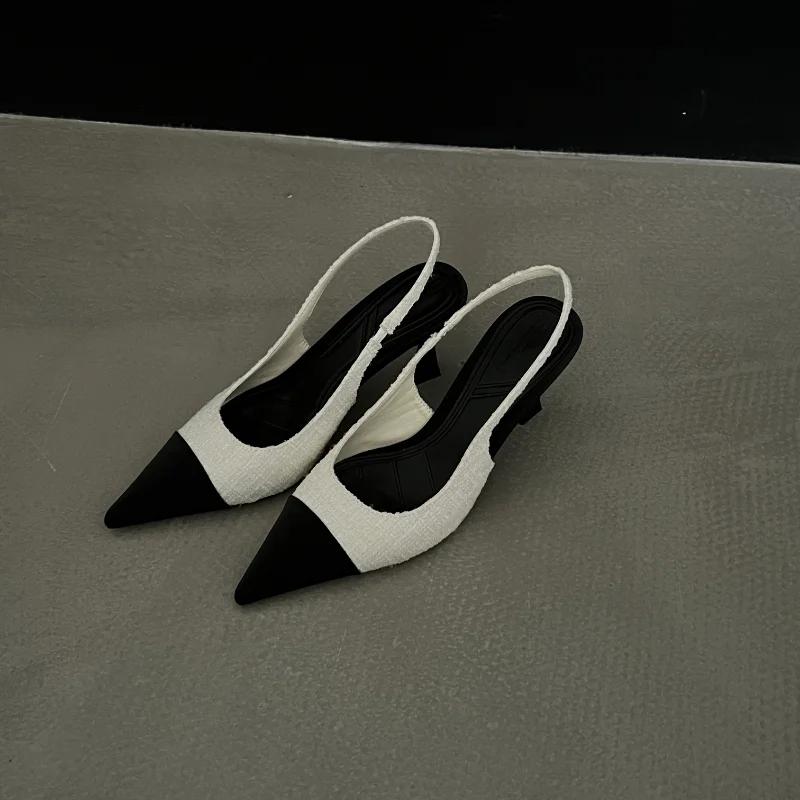 Women Summer Shoes 2025 New Low Heels Slingbacks Shoes for Women Fashion Pointed Slender Heel Pumps Shoes Back Empty Toe Sandals