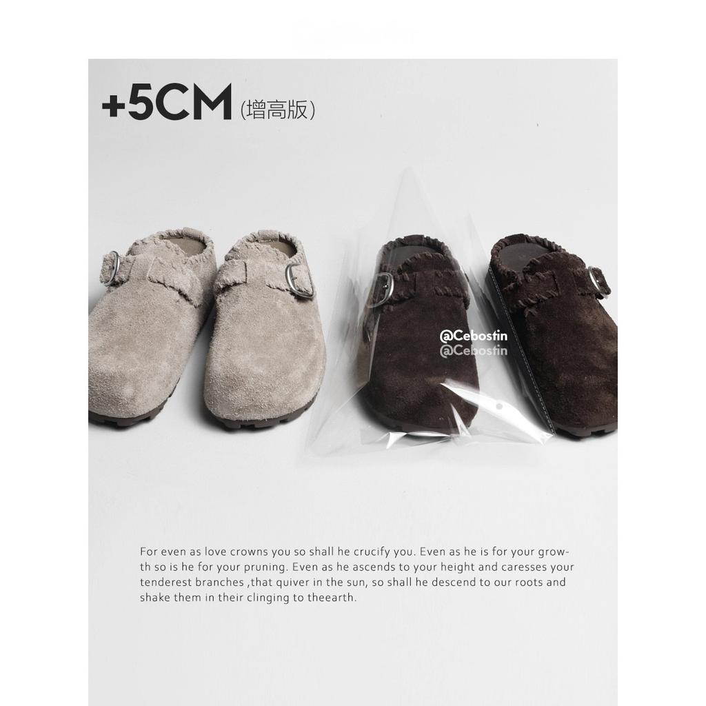 Baotou drag 5cm heightened version of beef reverse velvet Birken half slippers women's one pedal 2025 new thick-soled Muller shoes
