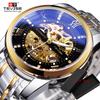 Fashion Tevise Retro Diamond Design Black Gold Mechanical Top Brand Automatic Full Steel Luxury Skeleton Waterproof Wrist Watch