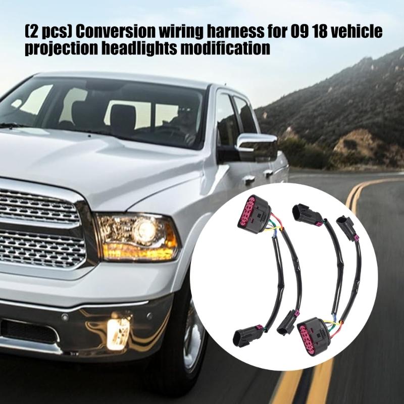 2Pcs Conversion Harnesses Plug Connector for Truck 2009-2018 Housing Headlight to Projector Headlight Wiring