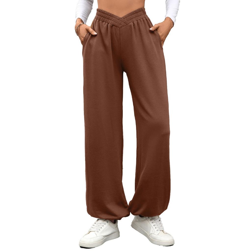 Fall Winter New Women's Elastic Waist Pockets Drawstring Cuffed Loose Casual Trousers