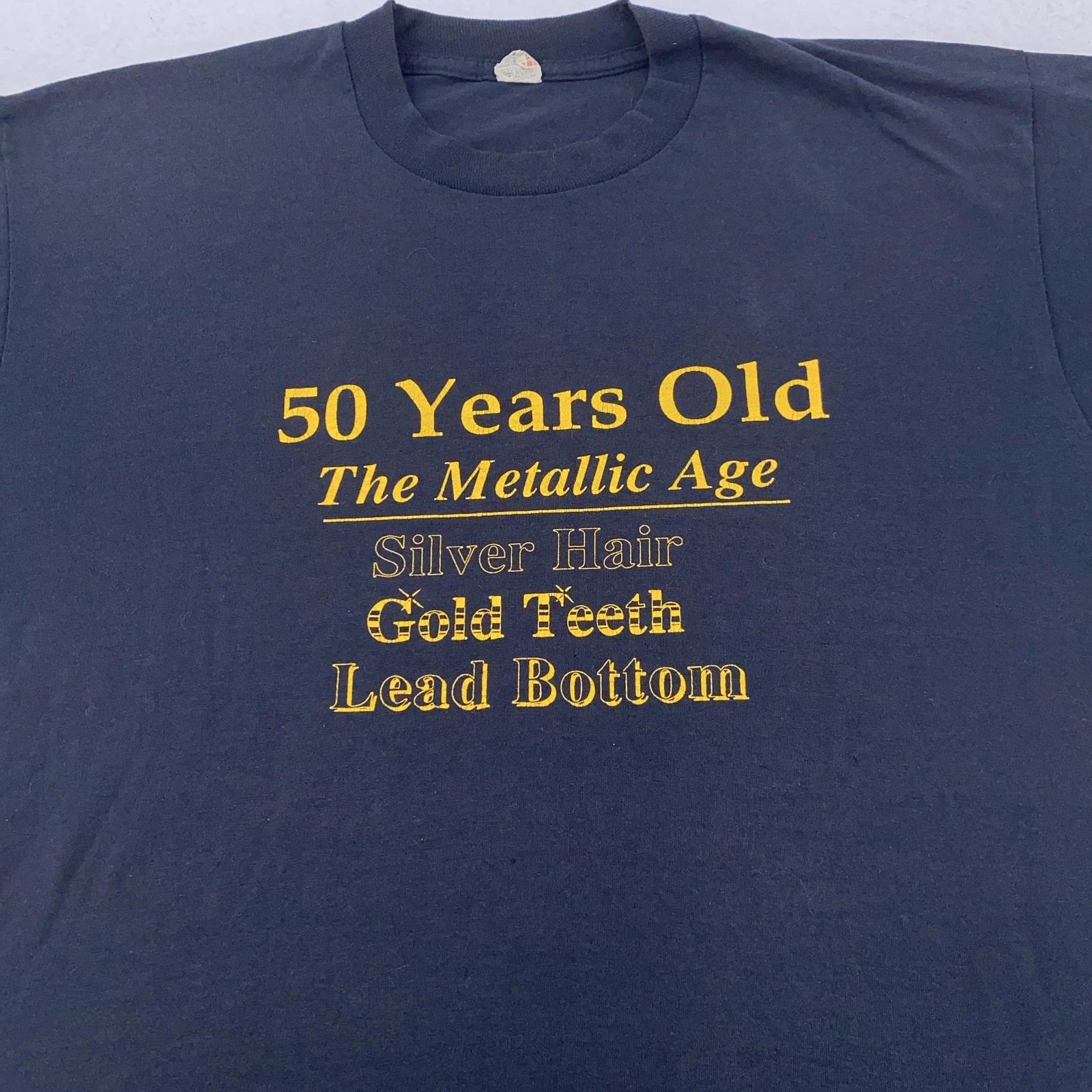 Vintage 50 Years Old Birthday Shirt M/L Navy Blue Funny Old Age Tee 80s 50th S