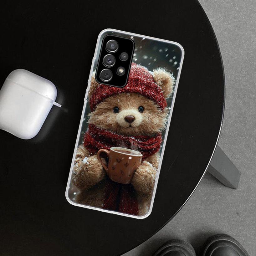Animal Brown Cute Bear Phone Case Cover for Samsung Galaxy A12 A22 A32 A52 A72 A02S A51 A50S A31 A20S A10S Note 20 Ultra 10 Plus