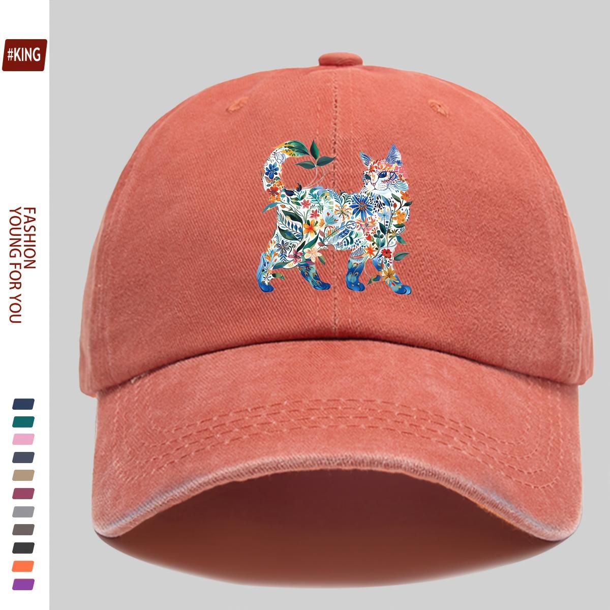

Baseball Cap For Men And Women Adjustable Snapback Trucker Hat Casual Sports Air Permeable Hip-Hop Sun Protection Hat Watercolor Flowers Cat
