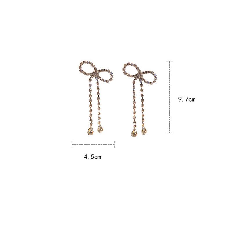 Fashion Long Tassel Full Rhinestone Drop Earrings for Women Bowknot Crystal Dangle Earrings Jewelry Gifts