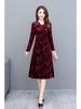 Plus Size Gold Velvet Mid-Length Dress - 2024 Autumn Style for Middle-Aged and Elderly Women