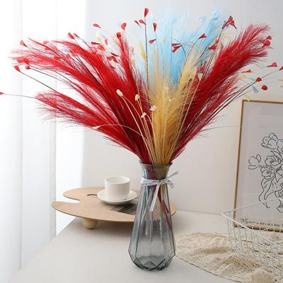 6 Pcs Faux Pampas Grass Decor 17.7" Short Fluffy Fake Pompas Branches Multicolor Artificial