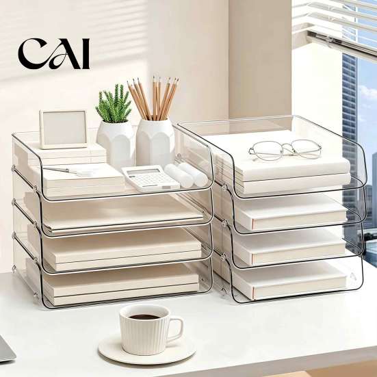 Acrylic Document File Holder Paper Organizer Letter Tray, Stackable Desk Organizer, Clear Desktop Stationery Storage Box Sorter for Documents, Files,