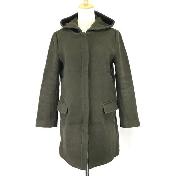 

ТОНАЛЬНОЕ пальто-худи из шерсти мелтон цвета хаки, размер 38, женское M, застежка на пуговицы(ИСПОЛЬЗОВАЛ)