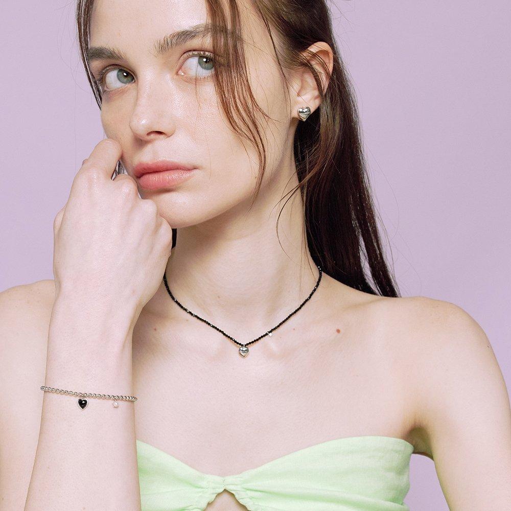 [Rosemont] Silver Heart Earrings and Necklace Set Rc24B12A Set