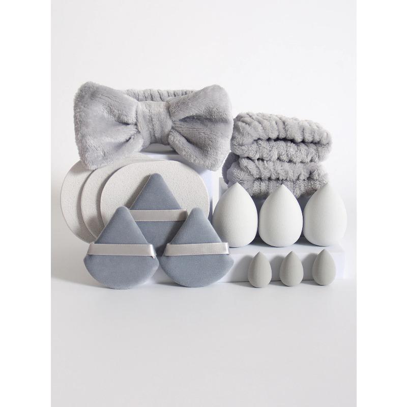 

15 Piece Set Cosmetic Puff Makeup Sponge Blender Beauty Egg Foundation Sponges Puff Wash Face Headband Wristband Make Up Accessories сірий