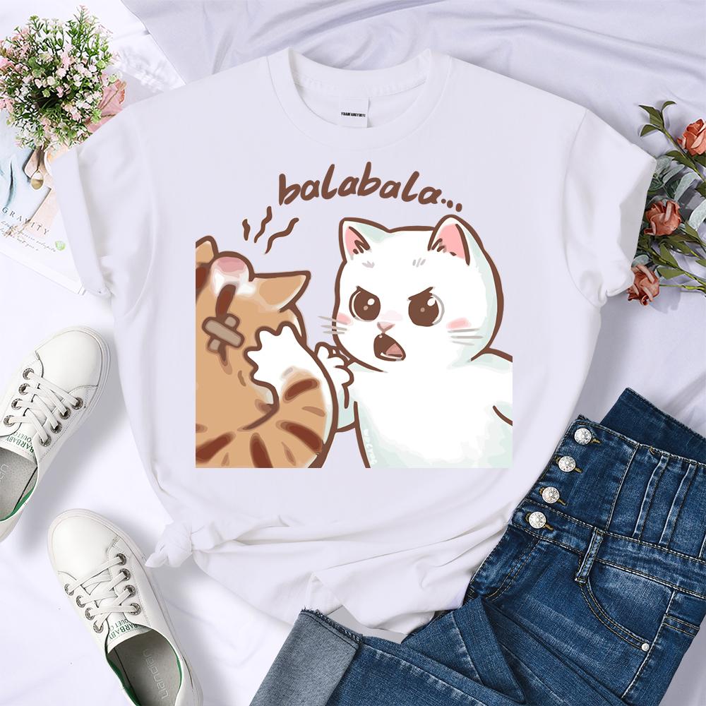 Summer Fun Two Cats Arguing 3D Printed Female T-Shirt Summer O-Neck T Shirt Womens Fashion All-Match Clothing Soft Hip Hop Sportswear